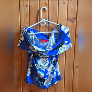 Jennifer Lopez Floral Blue Off-Shoulder Top NWT